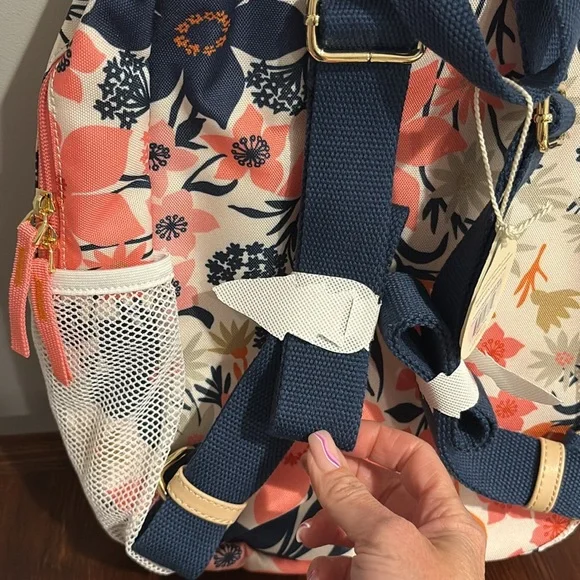 Spartina 449 Floral Backpack - Navy, Coral, Olive - Picture 6 of 10